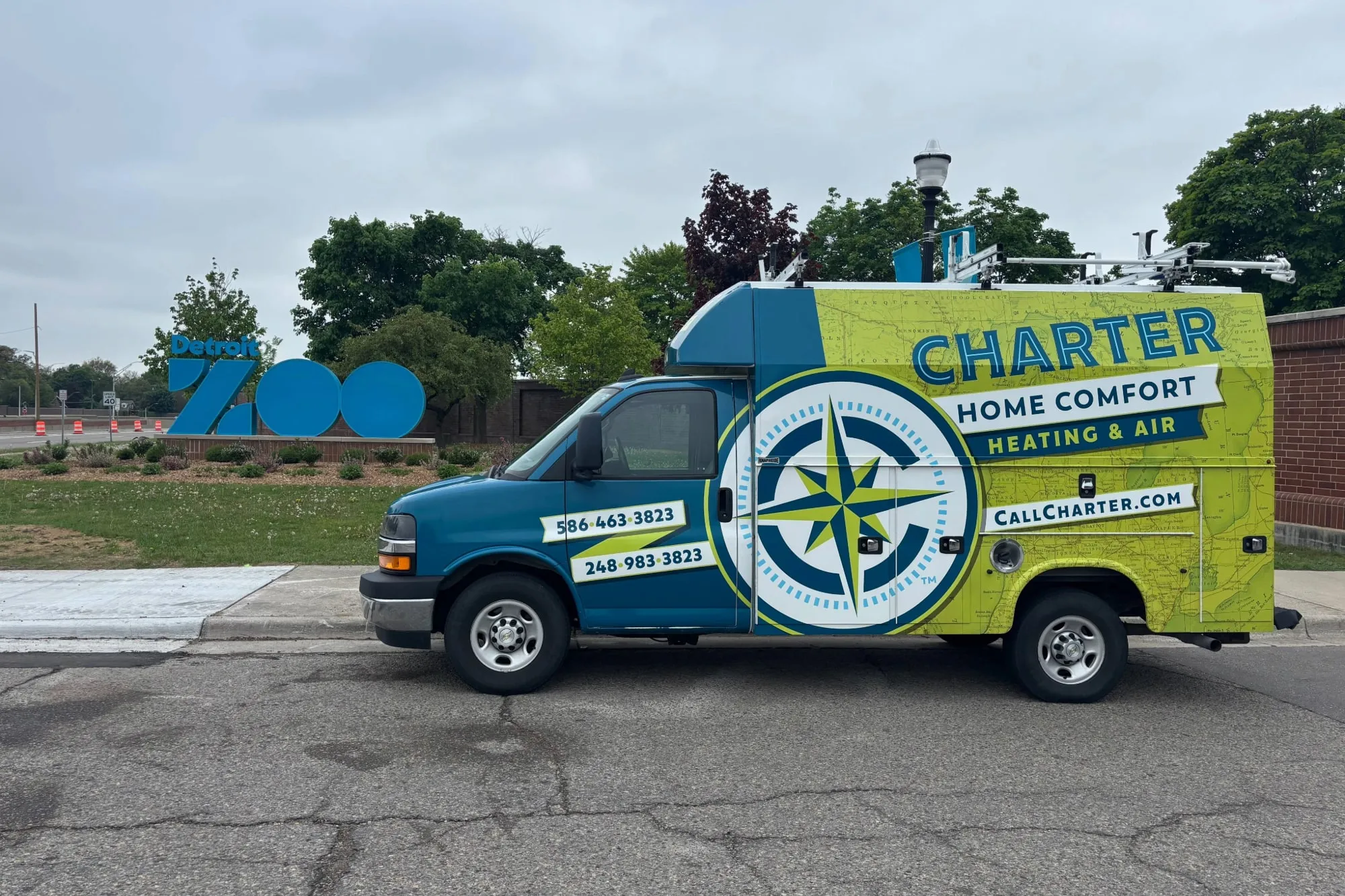 Charter home Comfort van parked in from of the Zoo in 0Royal Oak, MI